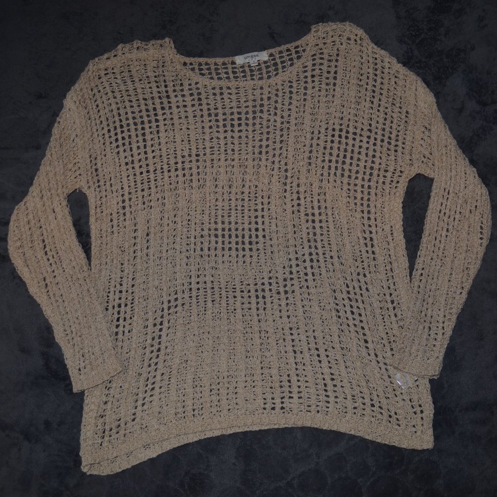 Umgee cream crochet cut out long sleeve top, hollow cover up